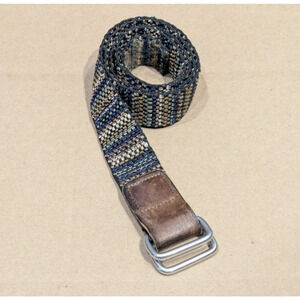 Bison Designs Belt Large Leather Woven Aztec Stripe Silver-D Ring USA